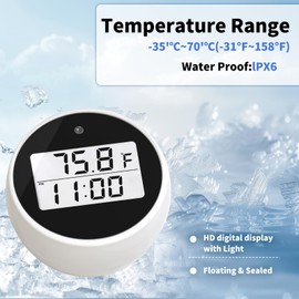 Ice Bath Thermometer Timer Digital,Water Thermometer Timer for Ice Bath,Floating Thermometer for Ice Bath,Cold Plunge Water Tub Accessories with Clear LED Display,for Bathtub Swimming Pool