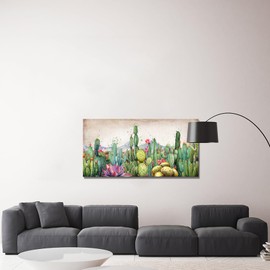 Derkymo Large Size Arizona Cactus Canvas Wall Art Mountain Abstract Paintings Prints Southwestern Desert Landscape Picture Print 24"x48"