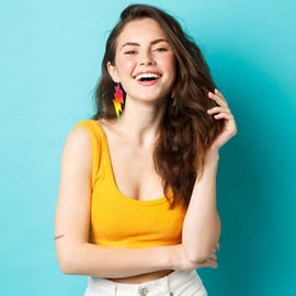 Hicarer 3 Pair 80s 90s Neon Earrings for Women Fluorescent Earring Jewelry Accessories Acrylic Drop for Glow Party Outfit (Gradient Colors,Lightning Style)