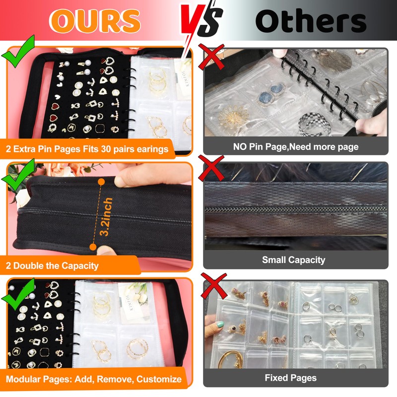 Meneng Earring Travel Case Organizer: Transparent Jewelry Storage Book with