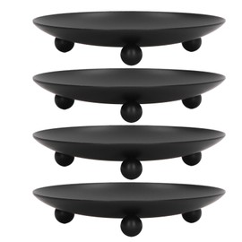4pcs Iron Plate Candle Holder Retro Modern Round Black Matte Iron Plate Candlestick Holder Tray Home Decoration 4.33x0.87in