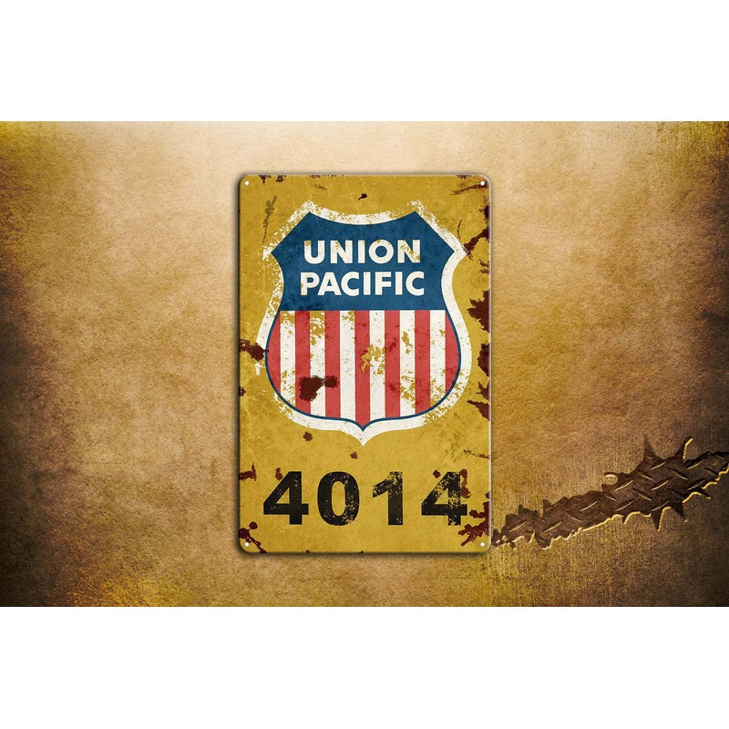 BAYABU Union Pacific Railway Logo Train Railroad Rustic Retro Wall