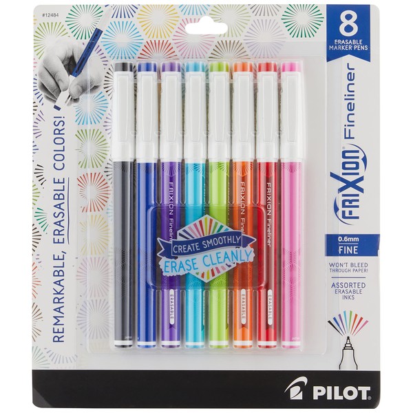 PILOT FriXion Fineliner Erasable Marker Pens, Fine Point, Assorted Color Inks, 8-Pack (12484)