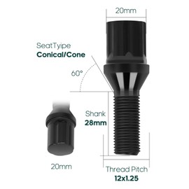 SCITOO 20Pcs M12x1.25 Wheel Lug Bolts 12x1.25 Lug Nut Bolts Shank Length 28mm with 2 Key Fit for Jeep for Cherokee for Renegade,for Fiat 500X 500L,for Chrysler 200,for Dodge Dart,for Alfa Romeo 4C