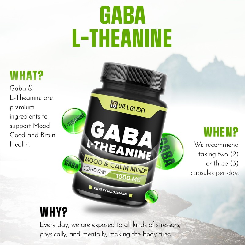 Gaba Supplement 1000mg with L-Theanine Extract - Support for Concentration,