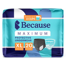 Because Premium Maximum Absorbency Adult Incontinence and Postpartum Bladder Leak Underwear for Women, Heavy Absorbency, Disposable, Black, XLarge, 20 Count
