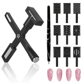 Cateye Magnet 5 in 1 Tool, 11 Pcs Multifunctional Cat Pretty Eye Magnet for Nails with Silicone Case, 3D Nail Design Tools Strong Magnetic for Salon Home Studio (Black)