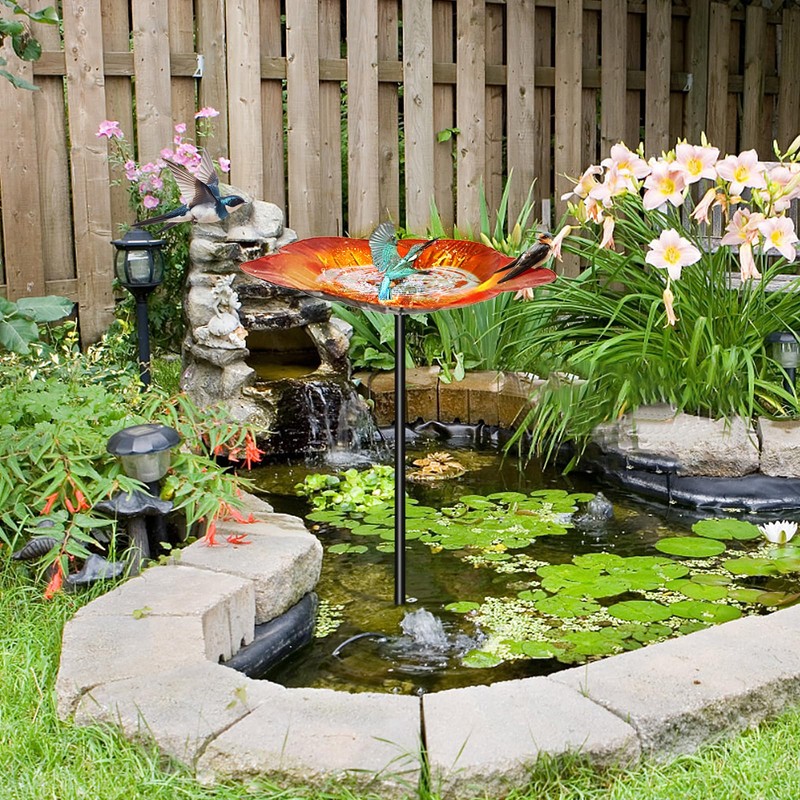 25 Inch Bird Bath, Rustproof Flower Pattern Birdfeeder with Ground