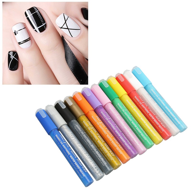 12pcs Nail Polish Pens Multiple Colors Quick Drying DIY Nail