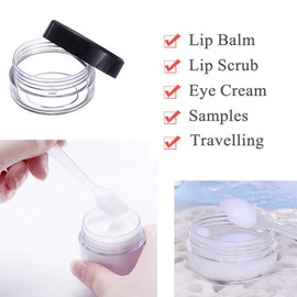 kuou 10 * 15ml Empty Plastic Cosmetic Jars, Sample Containers Pots Bottles with Black Screw Lids and 5pcs Spatulas for DIY Travel Makeup Creams/Powder/Mineral Make Up Cosmetic