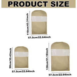3pcs Space Saving Hanging Garment Bags for Closet Storage, Down Coat Dust Travel Clothes Cover Organizer with Self Compression Zipper Wardrobe Organizer for Dress, Jackets, Suits & Coat (Beige, S+M+L)