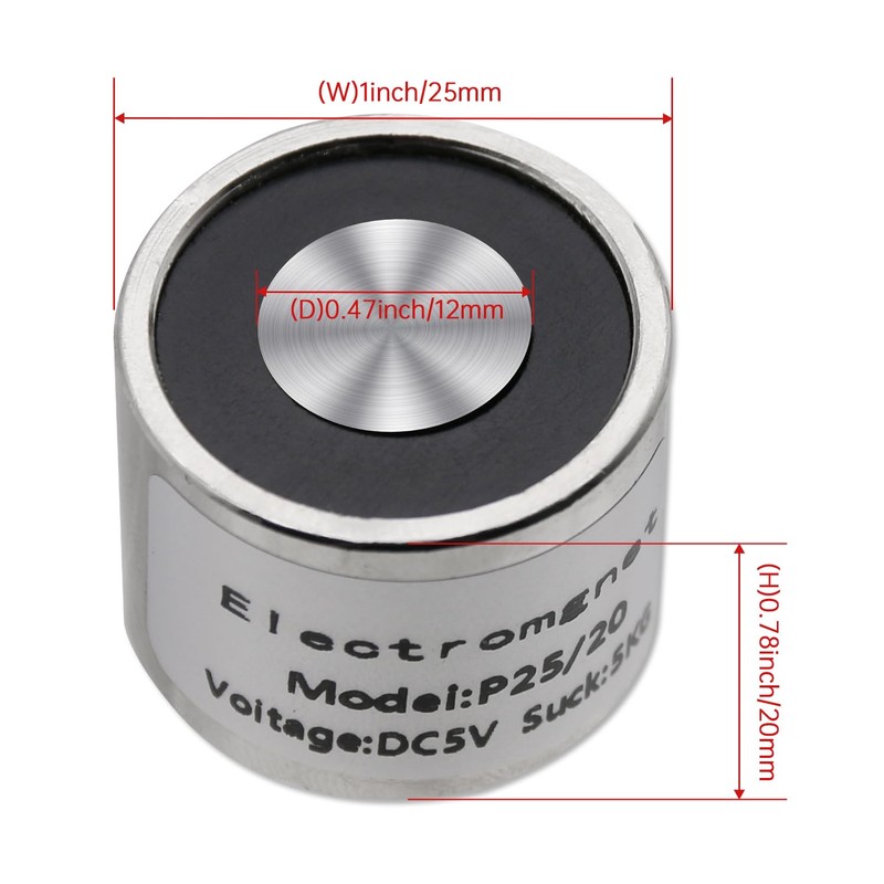 Electromagnet - P25/20 DC 5V 50N 11LB/5Kg - 25 x