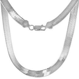 Sterling Silver 7mm Herringbone Chain Necklace Beveled Edges Nickel Free Italy 16 inch