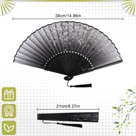Pack of 2 Hand Fan Bamboo Black Fecher Silk Fabric Chinese Japanese Hand Fan with Tassel for Women Wedding Guests Children Girls Summer