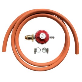 Screw‑On Propane Regulator Kit – 37mbar Low‑Pressure LPG Regulator with 2m 8mm Gas Hose & 2 Stainless Steel Jubilee Clips for BBQ, Patio Heater, Camping Stove & Outdoor Gas Appliances