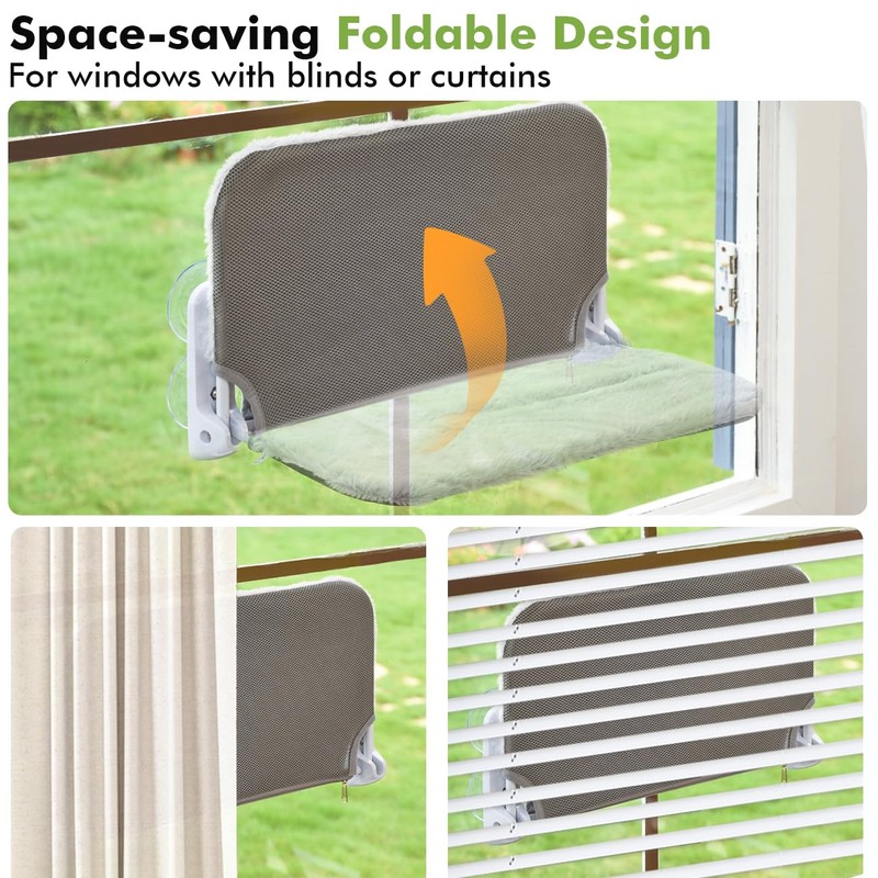 Zoratoo 2PC Cat Window Perch Cordless Foldable Cat Hammock Bed