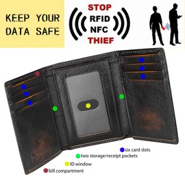 DK86 USA Flag Trifold Wallets for Men American Flag Wallet Full Grain Leather with Hand Burnished Tri-Fold Wallet RFID Blocking