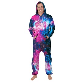 Nawoshow Womens Zip-up 3D Pattern Long Sleeve Playsuit Jumpsuit Onesie (Galaxy, L/XL)