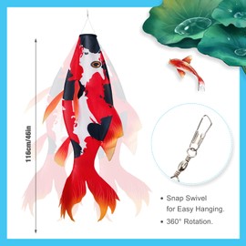 Boao Realistic Fish Windsock Red Fish Windsock Red Koi Fish Outdoor Decor Windsock Flag Hanging Decor for Wall Tree Front Patio Lawn Garden, Party and Festival Decoration, 46 Inches (2 Pieces)