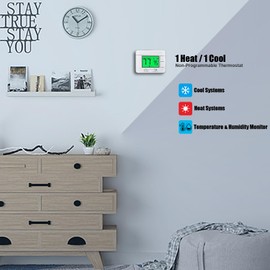 Upgraded Non Programmable Thermostats for Home 1 Heat/1 Cool Single Stage System, with Temperature & Humidity Monitor and Large Green LCD