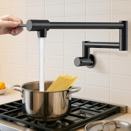 KES Pot Filler Faucet with Heat-Resistant Cartridge, 25.6" Over Stove Pot Filler, Kitchen Faucet Black with Double Joints Swing Arm Wall Mount, Stainless Steel No Lead, KN926S24LFF18-BK