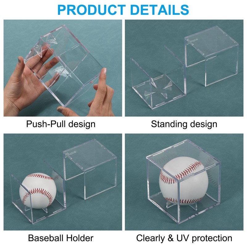 sourcing map 6pcs Baseball Display Case, Acrylic Square Baseball Holder