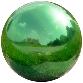 Nerien 8 Inch Gazing Ball, Stainless Steel Garden Mirror Globe, Polished Ornament Sphere, Hollow Floating Reflective Hemisphere, Home Outdoor Pond Housewarming Swimming Pool Decoration Gift, Green