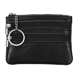 PATIKIL 4.7" x 3.5" Coin Purse Pouch, Leather Change Purses Small Organizer Bags with Zipper Key Ring for Women Men Home, Black