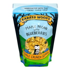 Barred Woods Maple Crunch Granola - Maple Pecan with Blueberries - Sweetened With Only Our Own Vermont Organic Maple Syrup and Maple Sugar - 10oz Bag (Case of 3 Bags)