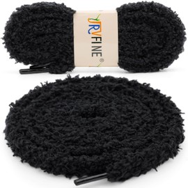 YJRVFINE Flat Fuzzy Shoe laces: 47 Inch Wide Soft Black Plush Sneakers Shoelaces 2 Pair