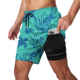 Feorafei Men's Quick-Dry Swimming Trunks 7 Inch with Compression Liner 2 in 1 Beach Swim Board Shorts with Pockets Medium