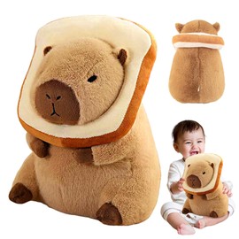 Capybara Kuscheltier- 30cm Capybara Plüschtier mit Tragbarer Toast Kopfbedeckung Niedliches Spielzeug Stofftier Plushie Plüschpuppe Cartoon Kuscheltie Geschenk für Kinder Jungen Mädchen Baby Geschenke