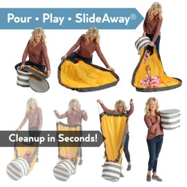 Creative QT SlideAway Toy Storage Organizer & Play Mat for Kids - Organizer Storage Bin - Kids Toy Box for Boys & Girls - Playroom Bin - Holders for Kid Rooms, Classrooms, Teachers - Grey Stripes