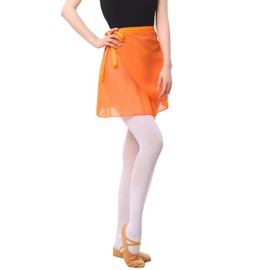 Women Solid Orange Sheer Chiffon Wrap Over Scarf Mini Ballet Skirts for Ballerina Dancer Classes Practise Performance