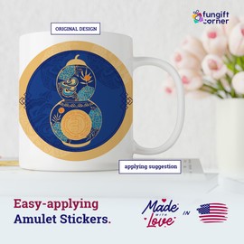 Healing Herbs and Longevity Amulet Feng Shui Sticker with Wu Lou, Feng Shui Symbol for Good Health and Prosperity, Set of 5 Pieces Decorative Stickers, 4.3 Inch Diameter