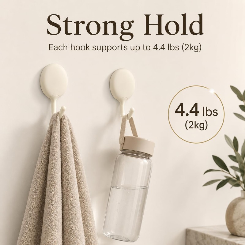 DAZANJA Adhesive Wall Hooks 8 Pack, Heavy Duty Hooks for