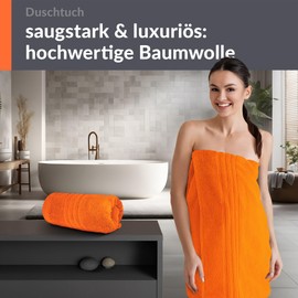 Lashuma Set of 2 Large Bath Towels, London Hand Towel Set, 70 x 140 cm, Orange - Clementines