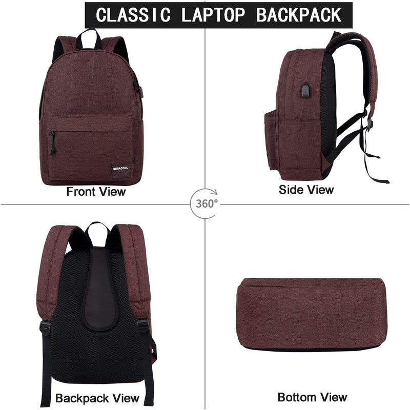 SUPACOOL Lightweight Casual Laptop Backpack with USB Charging Port For