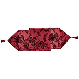 Violet Linen Silky Bloom Daisy Flower Pattern, Faux Silk Polyester Fabric, with Tassles, Kitchen Dining, Banquet, Dining Room Decor, Burgundy, 13 Inch x 70 Inch, Rectangular, Decorative Table Runner