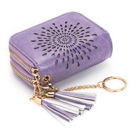 APHISON RFID Credit Card Holder Zipper Card Case Keychain Small Wallet for Women 1942-2 LIGHT-PURPLE