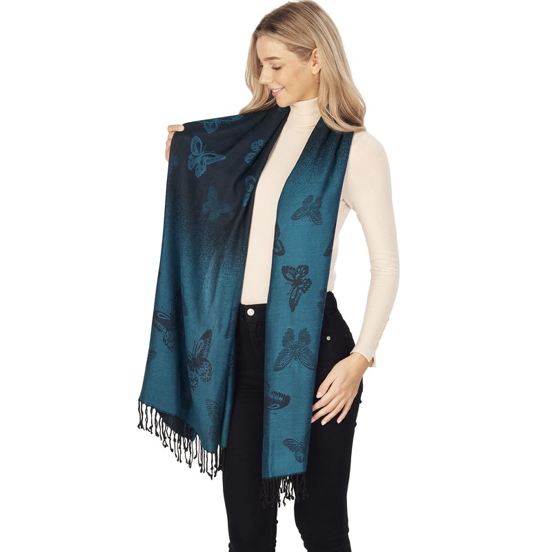 LOVARZI Teal Blue Pashmina Butterfly Scarf - Fashion Winter Scarfs
