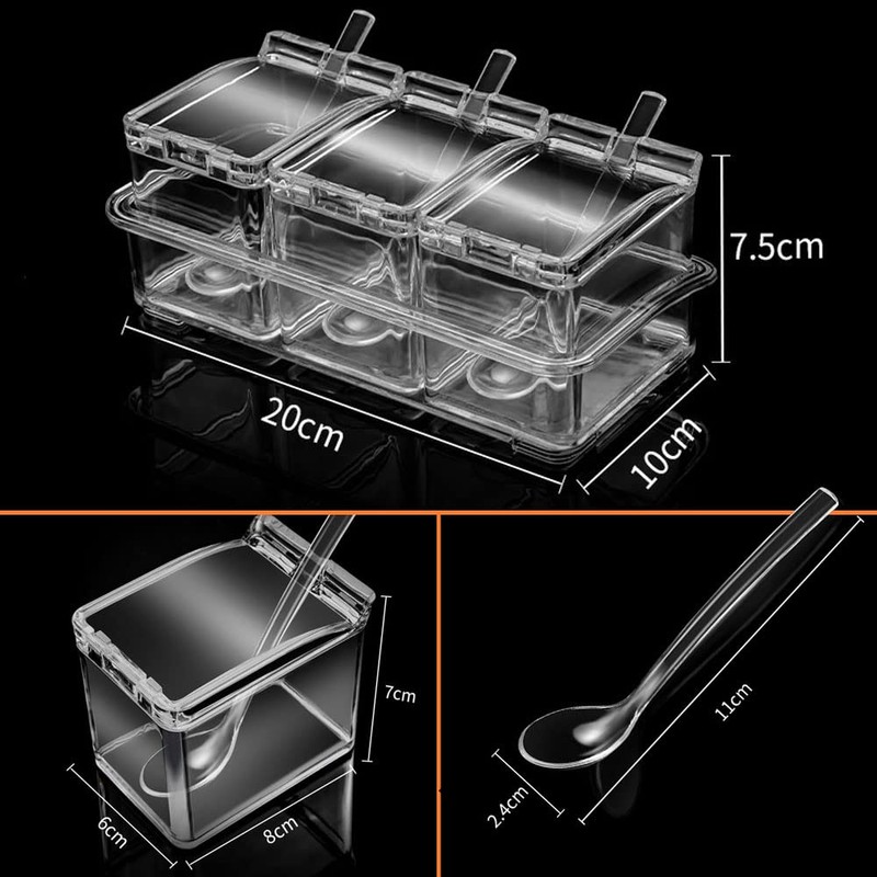 V·RESOURCING Clear Seasoning Box, 3 Pieces Seasoning Rack Spice Pots