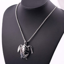 Turtle Necklace for Men, Sea Turtle Pendant Necklace with 23.6” Chain, Viking Turtle Totem Pendant, Gothic Turtle Amulet Necklace, Punk Turtle Jewelry for Men