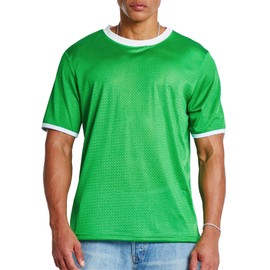 Ouber Athletic Mesh T-Shirt for Men – Loose Fit Colorblock Quick-Dry Workout Shirt Green, S