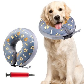 Inflatable Collar - Dog Collar, Adjustable Comfortable Protective Collar, Protective Collar Dog, Inflatable Dog Collar, Soft Dog Collar, Leak Protection for Cats, Dogs (Grey)