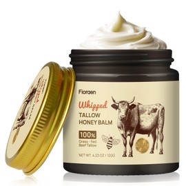Fioraen Whipped Beef Tallow and Manuka Honey Balm, Beef Tallow for Face, Unscented Skin Care for Dry and Sensitive Skin, Natural Tallow Balm for Hydration and Nourishment, 4 fl.oz