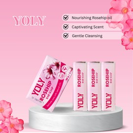 YOLY Rosehip Bar Soap (90 g, Pack of 4) - 95% Natural, Vegan-Friendly Moisturizing Soap for Silky Smooth Skin