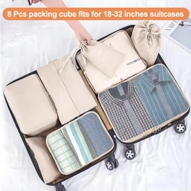 YEEYAA Packing Cubes for Travel - 8 Set Luggage Organizer Bags for Family, Mesh Breathable Travel Packing Cubes for Suitcases Durable Travel Essentials Bags Set