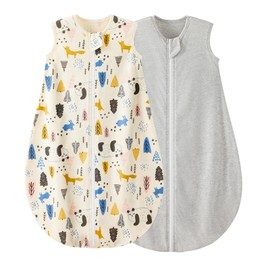 Duomiaomiao Baby Sleeping Bag 1.0 Tog Sleep Sack, Baby Sleeping Bag 100% Cotton All Years Round Baby Wearable Blanket Unisex Toddler Newborn Sleep Bag 6-18 Months, Green Leaves