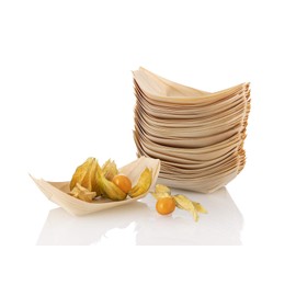 Mary's KITCHEN TOOLS 100 x Wooden Bowls, 18 x 9 cm, Organic Snack Bowls for Finger Food, Wooden Boats, Wooden Bowls, Party Tableware, Natural Product (L (18 x 9 cm)